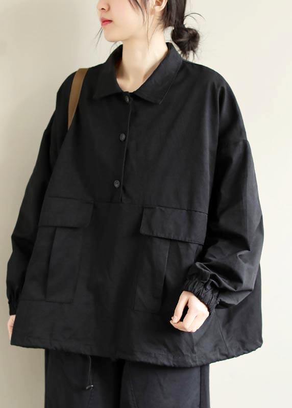 Elegant Black Clothes Lapel Patchwork Plus Size Clothing Spring Shirts