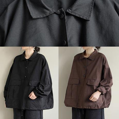 Elegant Black Clothes Lapel Patchwork Plus Size Clothing Spring Shirts