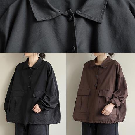 Black Clothes Lapel Patchwork Clothing Spring Shirts