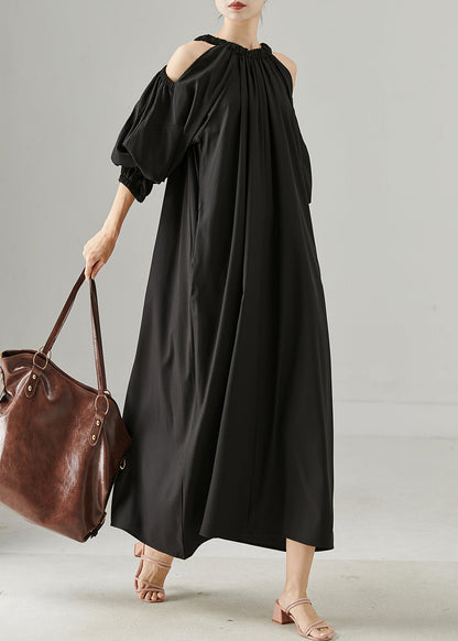 Black Cold Shoulder Oversized Cotton Dresses Spring