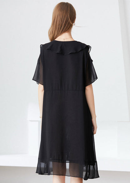 Black Cold Shoulder Ruffles Chiffon Maxi Dresses Summer