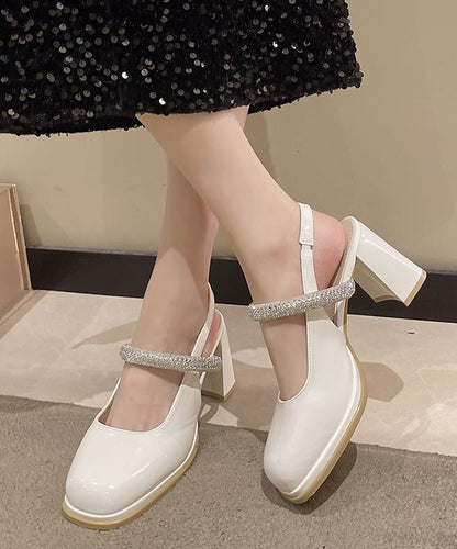 Black Cowhide Leather Cross Strap Chunky High Heels