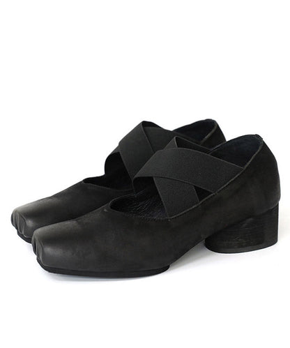 Black Cowhide Leather Cross Strap High Heels