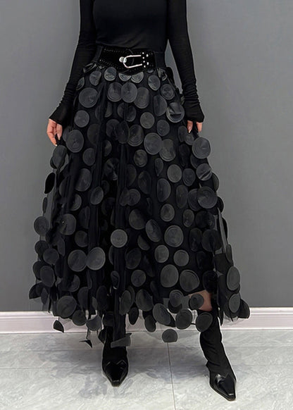 Dark Green Dot Patchwork Tulle Skirt Fall