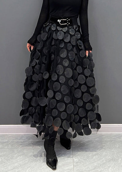 Dark Green Dot Patchwork Tulle Skirt Fall