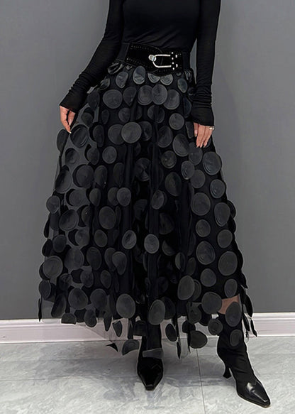 Dark Green Dot Patchwork Tulle Skirt Fall