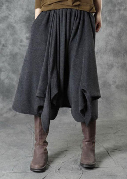 Black Elastic Waist Asymmetrical Design Fall Pants