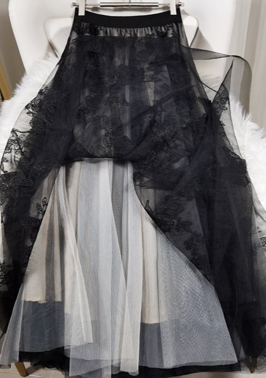 Black Embroideried Butterfly Tulle High Waist Summer Skirts
