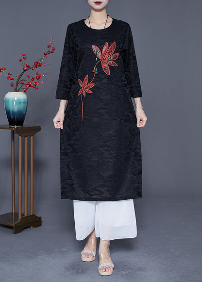 Black Embroideried Jacquard Silk Dress Bracelet Sleeve