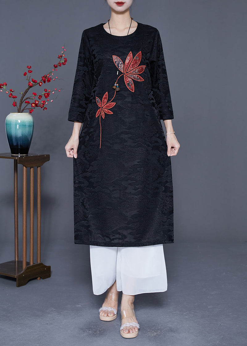 Black Embroideried Jacquard Silk Dress Bracelet Sleeve