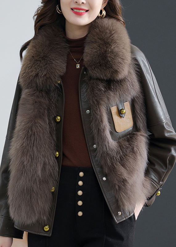 Fox Collar Button Sheepskin Coat Fall