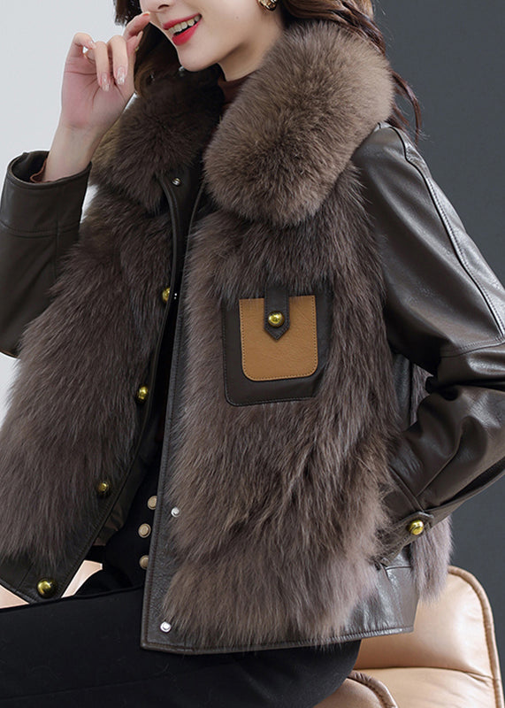 Fox Collar Button Sheepskin Coat Fall
