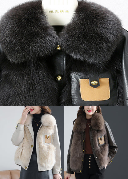 Fox Collar Button Sheepskin Coat Fall