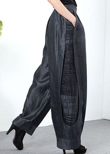 Black Grey Pockets Patchwork Straight Spring Pants