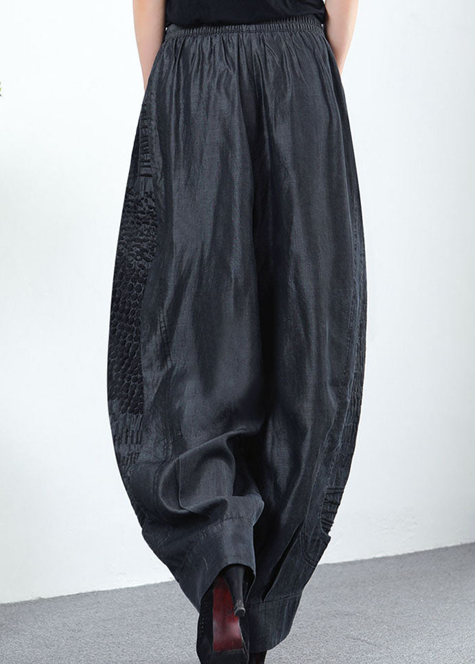 Black Grey Pockets Patchwork Straight Spring Pants