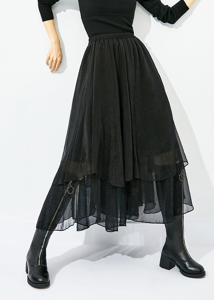 Black High Waist Layered Design Tulle Skirt Summer