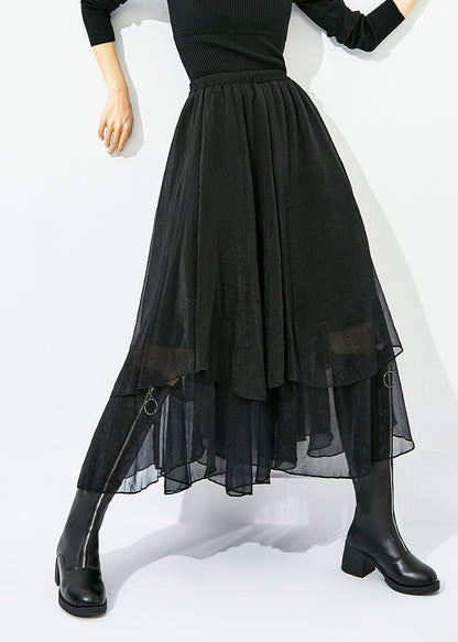Black High Waist Layered Design Tulle Skirt Summer