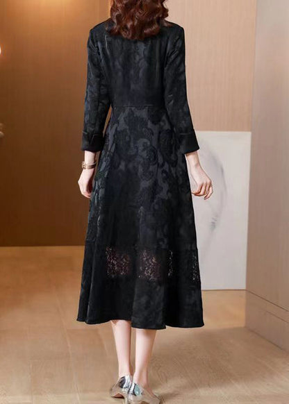Black Hollow Out Jacquard Pockets Cotton Trench Fall