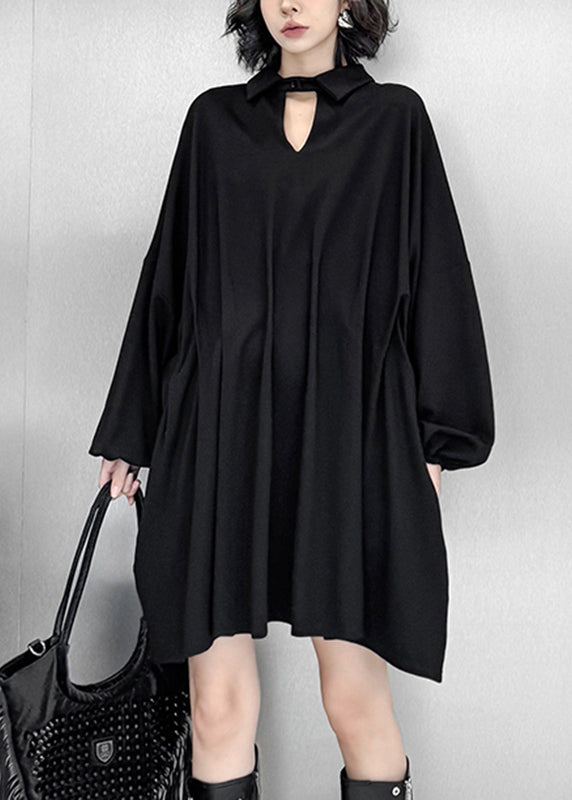 Black Hollow Out Mid Dress Lantern Sleeve