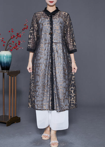 Black Jacquard Hollow Out Tulle Long Cardigan Summer