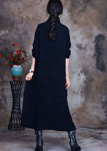 Black Knit Warm Long Dresses Spring
