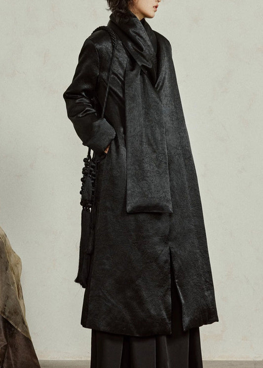 Black Neck Button Maxi Down Coat Winter