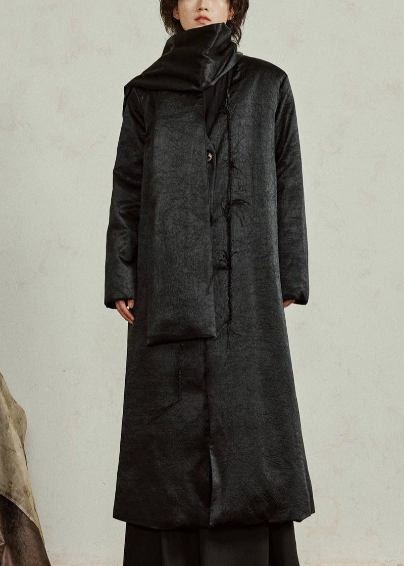 Black Neck Button Maxi Down Coat Winter