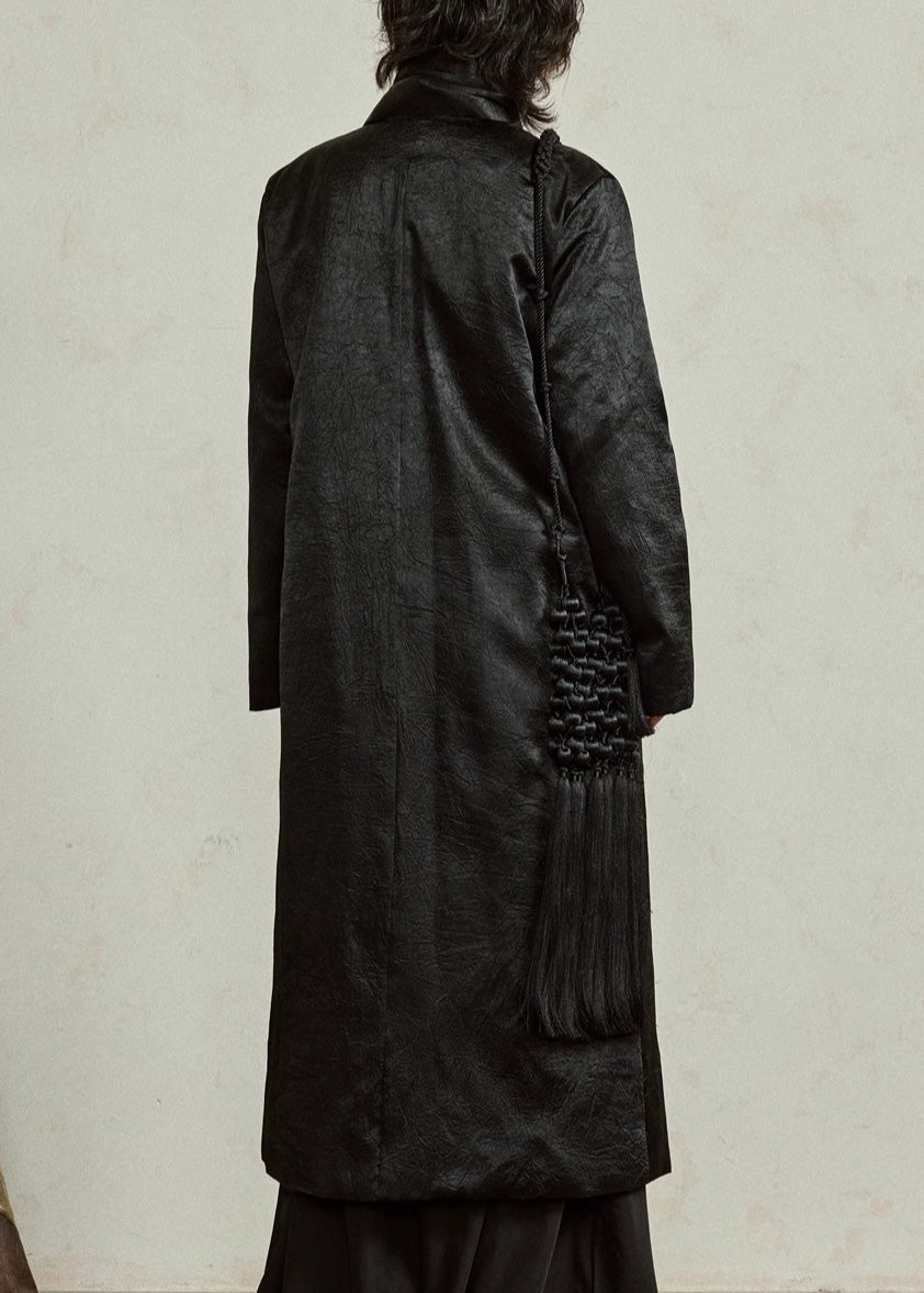 Black Neck Button Maxi Down Coat Winter
