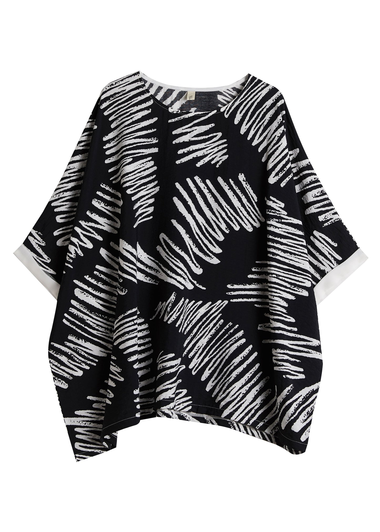 Black O-neck Asymmetrical Print Cotton Shirt Top Summer