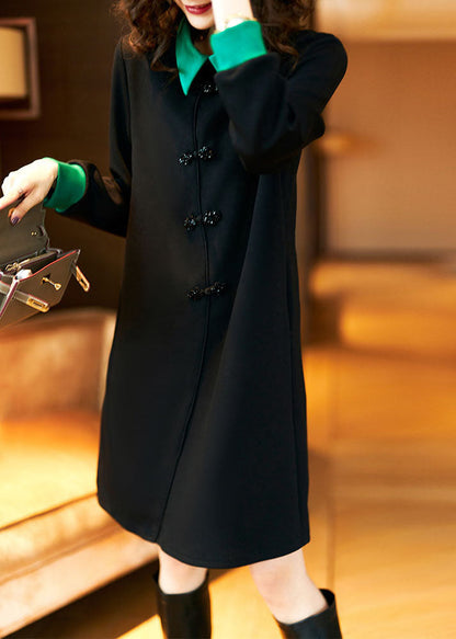 Black O-neck Button Mid Dress Fall