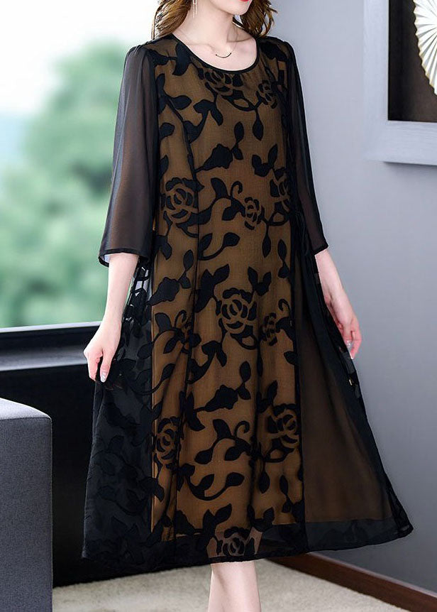 Black O-neck Embroideried Patchwork Tulle Dresses Summer