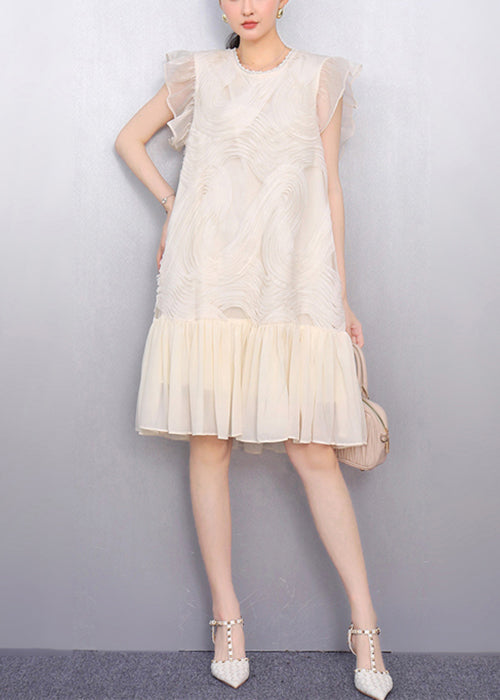 Black O Neck Wrinkled Tulle Patchwork Dress Summer