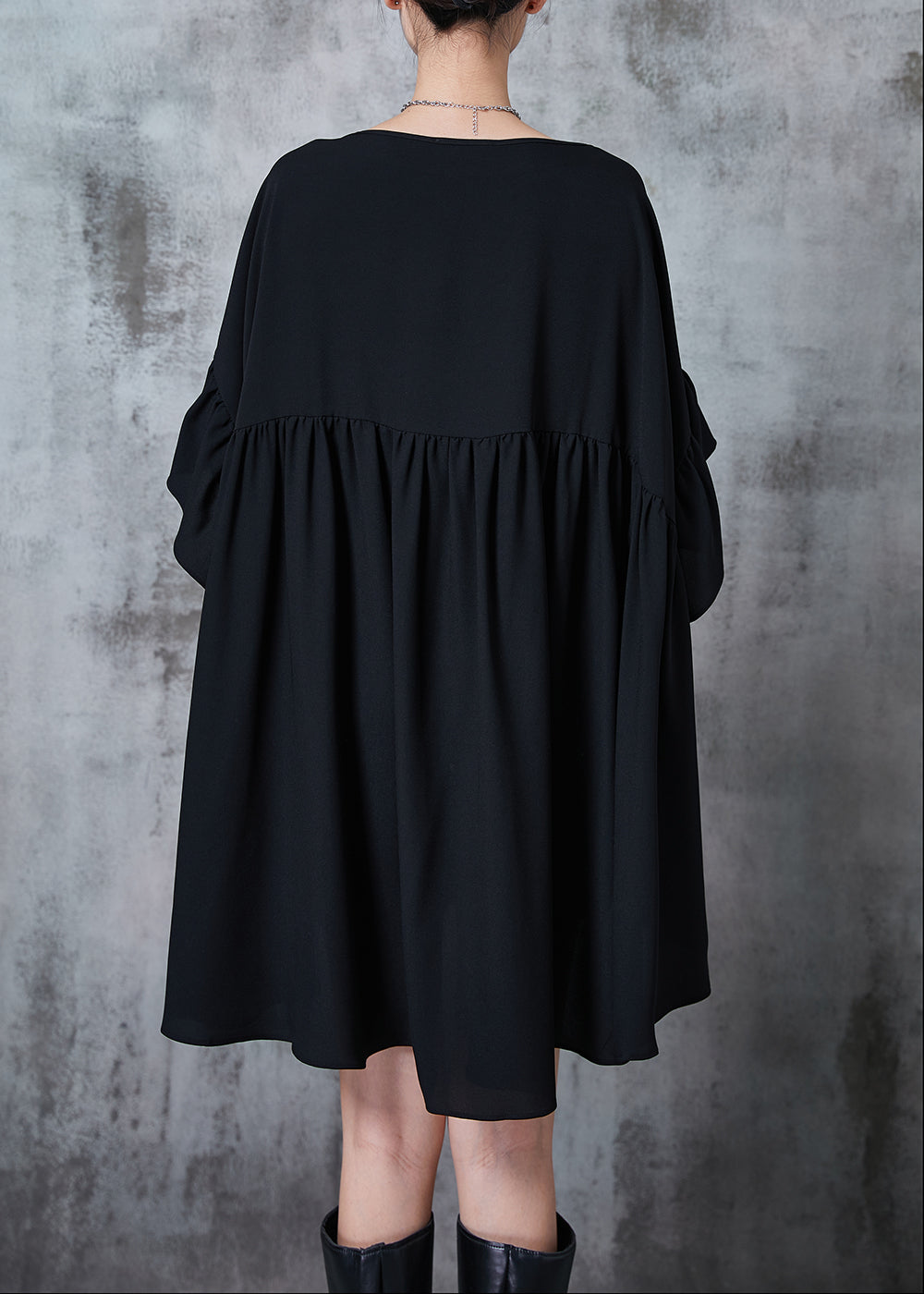 Black Oversized Low High Design Chiffon Tops Summer