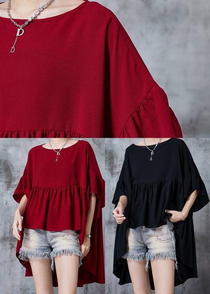 Black Oversized Low High Design Chiffon Tops Summer