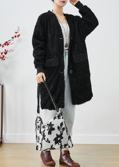 Black Oversized Patchwork Faux Fur Teddy Coat Fall
