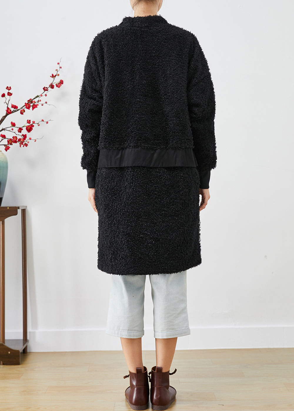 Black Oversized Patchwork Faux Fur Teddy Coat Fall