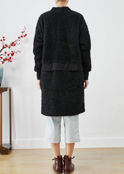 Black Oversized Patchwork Faux Fur Teddy Coat Fall