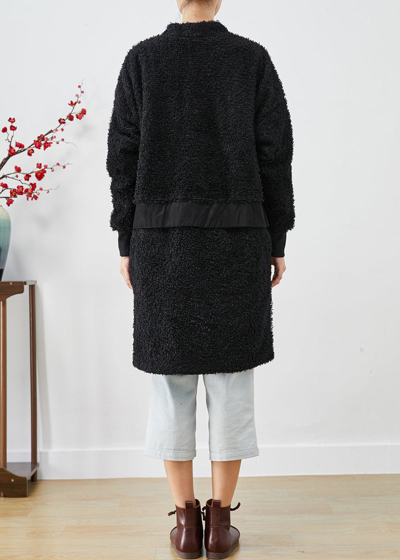 Black Oversized Patchwork Faux Fur Teddy Coat Fall