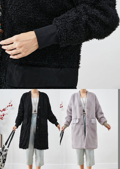 Black Oversized Patchwork Faux Fur Teddy Coat Fall
