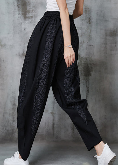 Black Oversized Patchwork Jacquard Cotton Pants Spring
