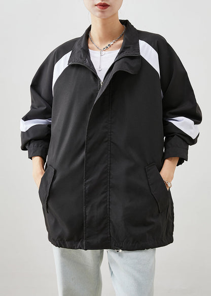 Black Oversized Patchwork Spandex Sweatshirt Jackets Winter