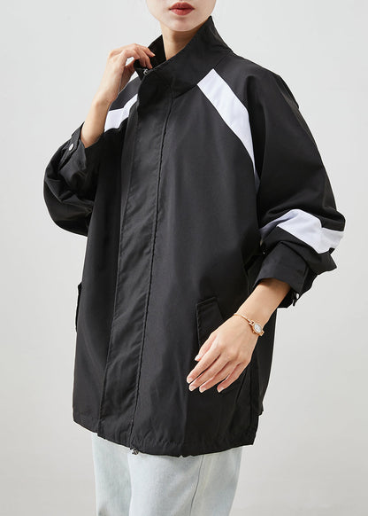 Black Oversized Patchwork Spandex Sweatshirt Jackets Winter