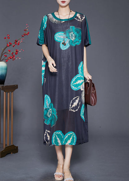 Black Oversized Print Silk Maxi Dresses Summer