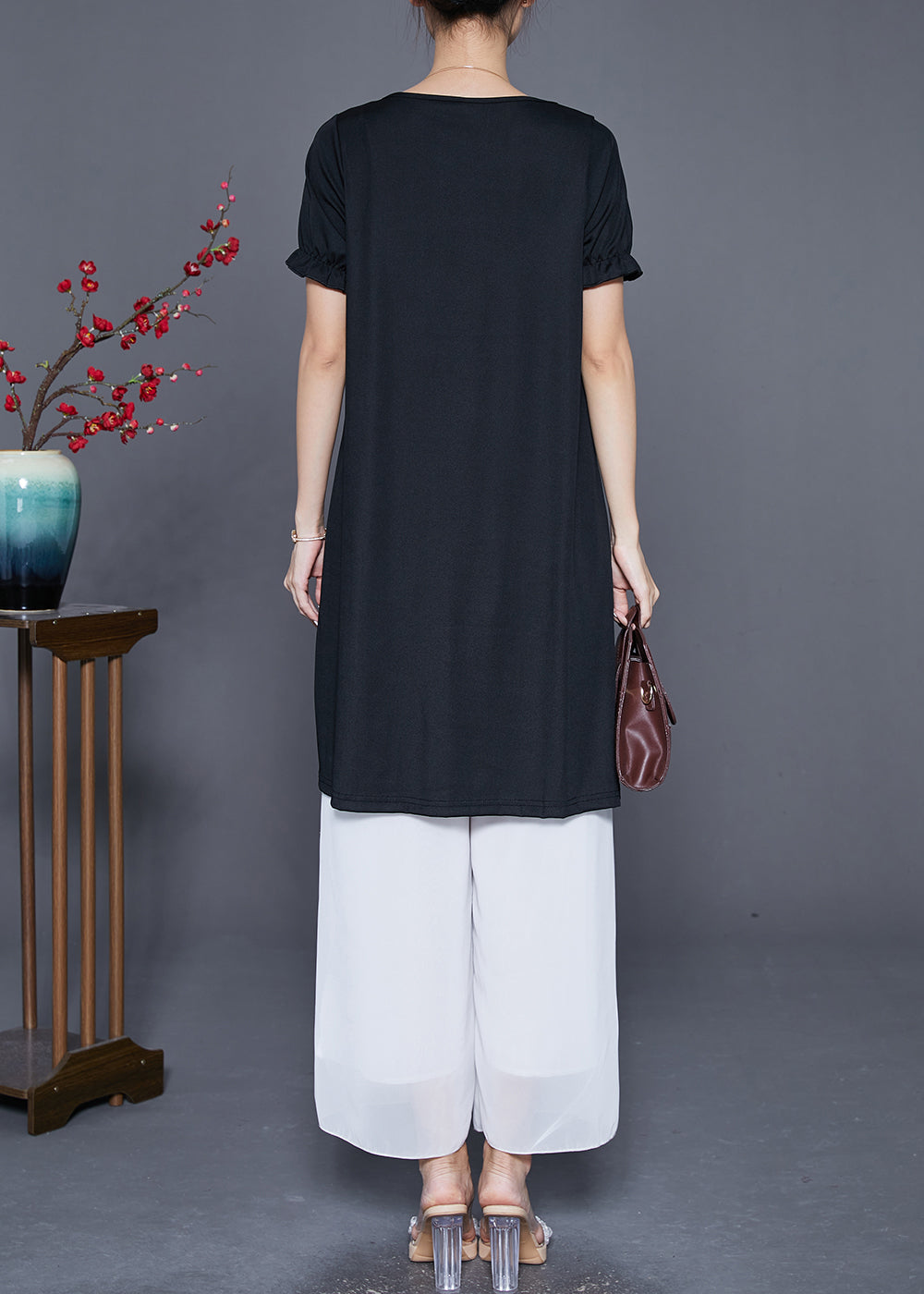 Black Oversized Smiling Face Zircon Chiffon Dresses Summer