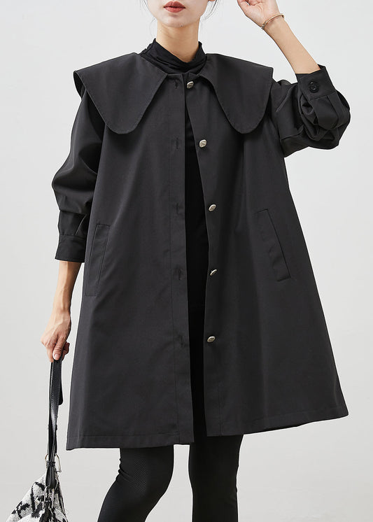 Black Peter Pan Collar Pockets Cotton Coat Outwear Fall