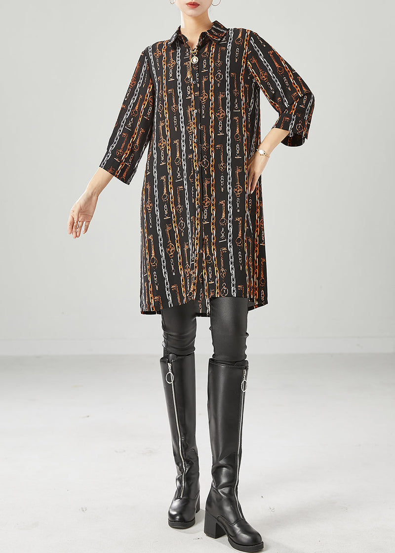 Black Peter Pan Collar Print Chiffon Shirt Dress Bracelet Sleeve