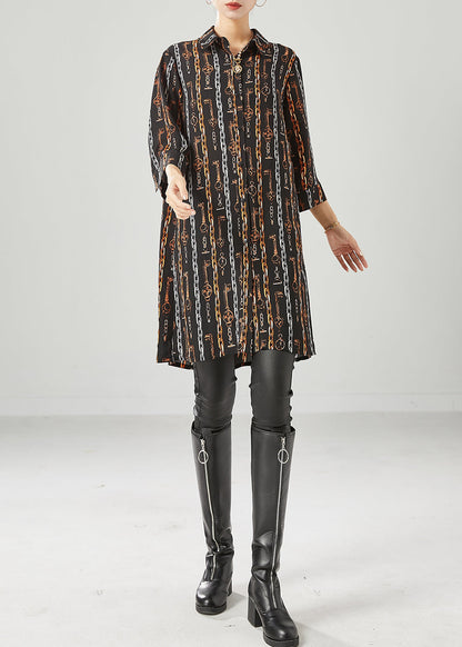 Black Peter Pan Collar Print Chiffon Shirt Dress Bracelet Sleeve