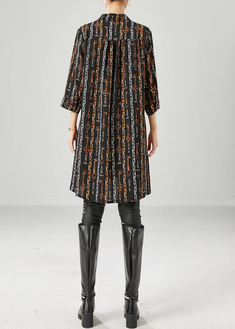 Black Peter Pan Collar Print Chiffon Shirt Dress Bracelet Sleeve
