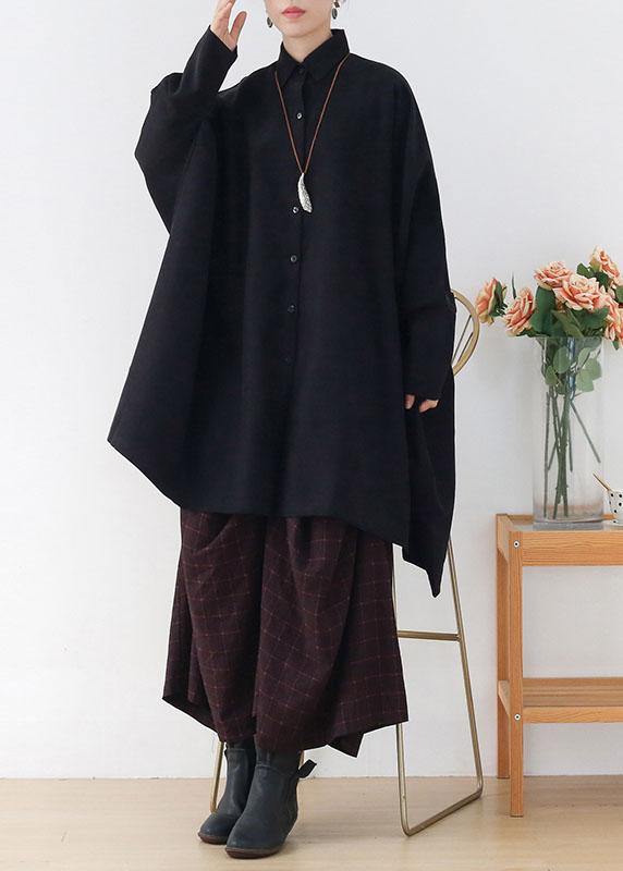 Black Peterpan Collar Asymmetrical Design Fall Cardigans Long Sleeve