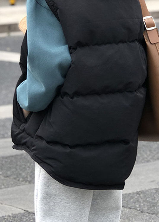 Black Pockets Button Patchwork Winter Warm Sleeveless Puffer Vest